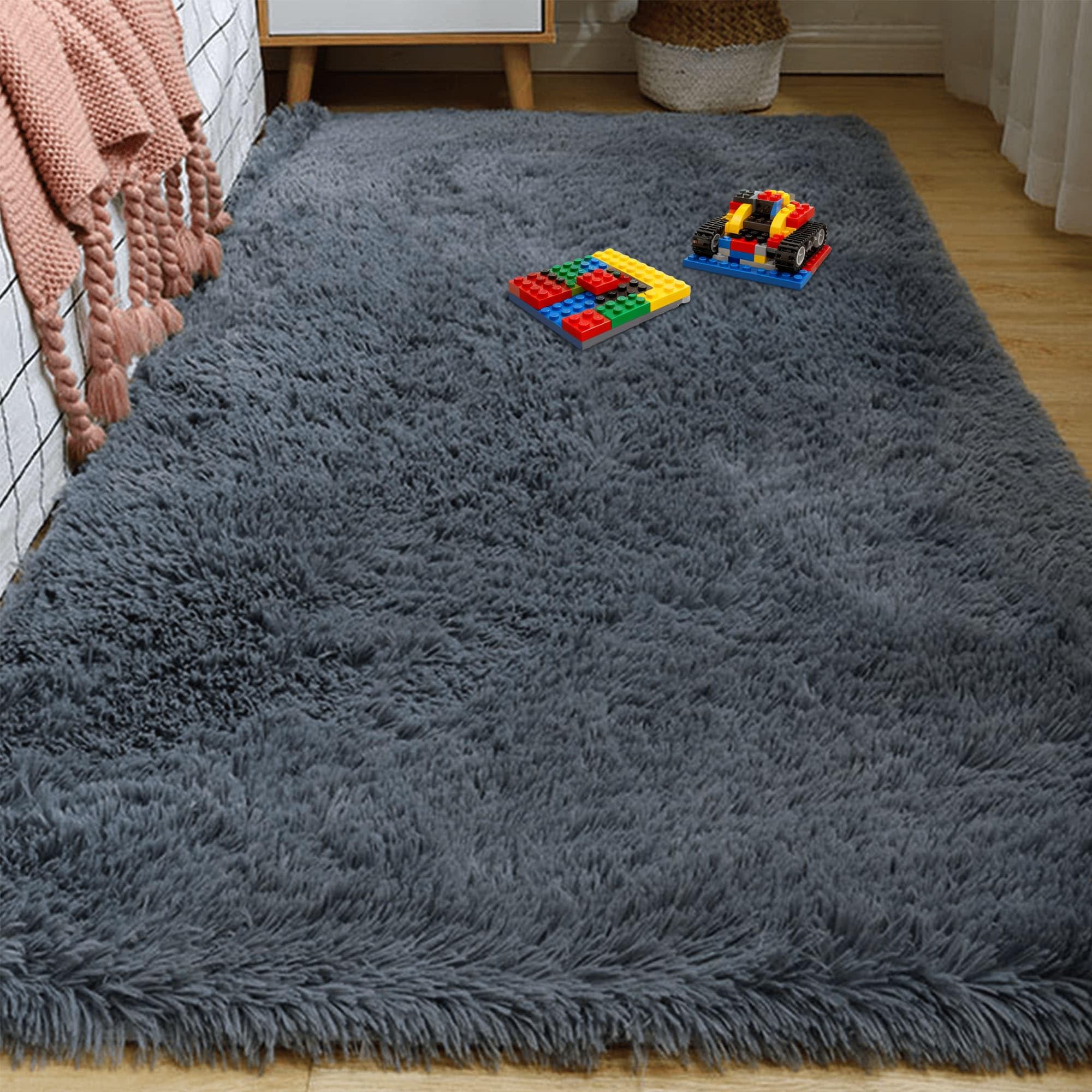 Tapis de salon 300x350 cm gris foncé shaggy moderne pour grand salon