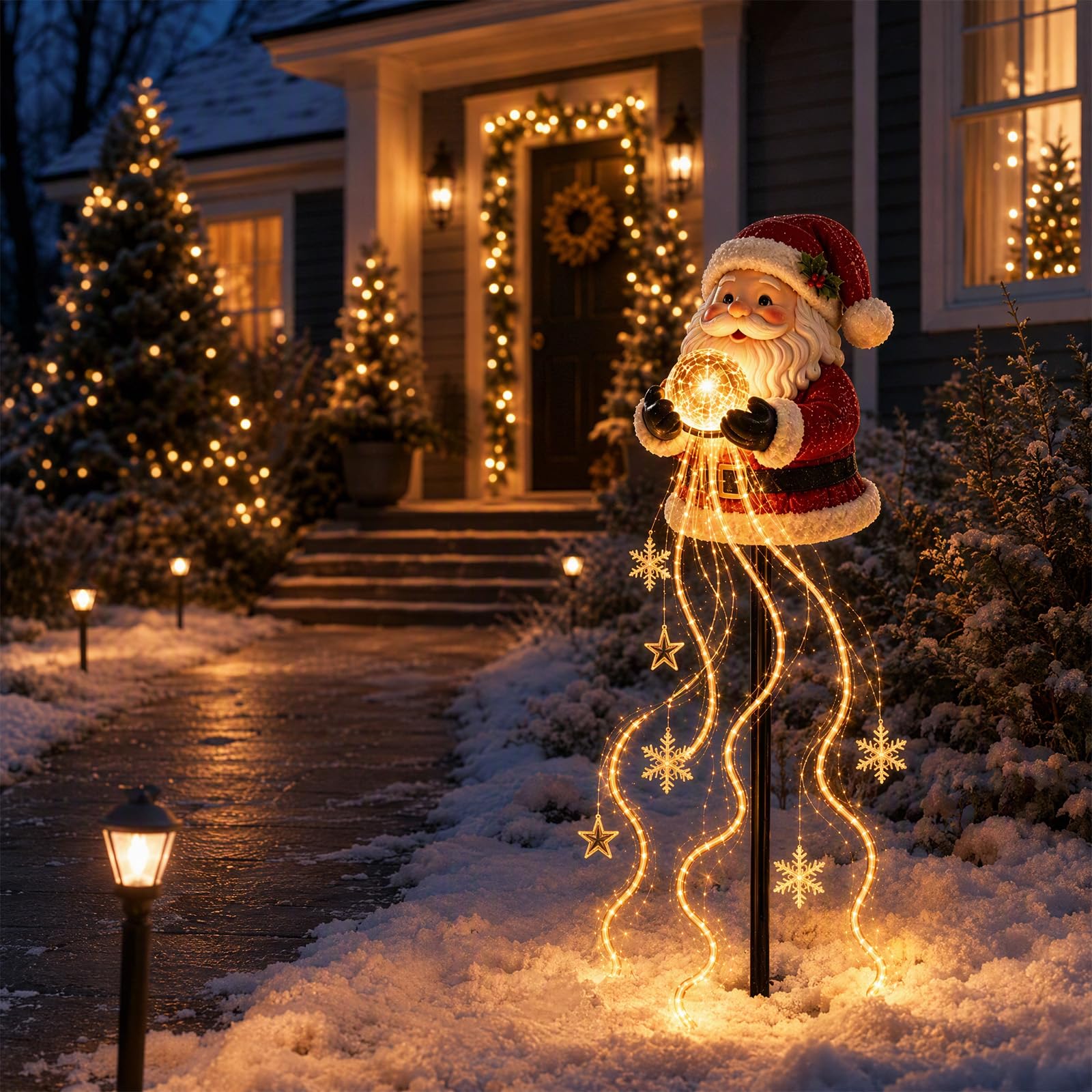 2026 New Santa’s Flying Sleigh Gift Cascade, Solar Christmas Garden Light