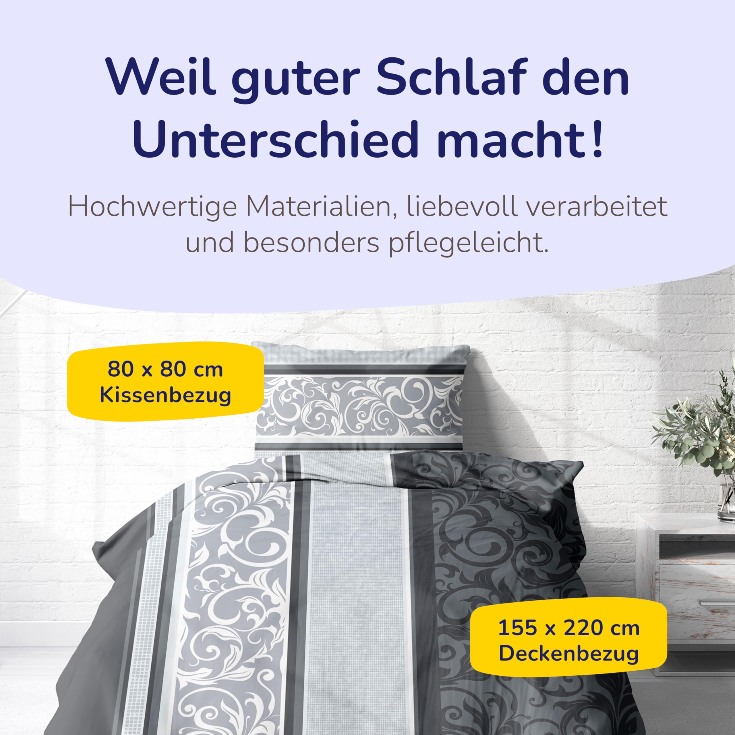 Träumschön Biber Bettwäsche Set 2tlg 155x220 cm + 80x80 cm – Flauschige Paisley Bettwäsche Silber – Weiche Winterbettwäsche - Atmungsaktiv, Warm & Hautfreundlich - 100% Baumwolle