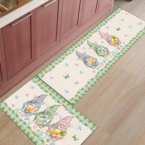 Miniatura 3 de Housein Alfombras y tapetes de cocina antideslizantes lavables huevos de Pascua azules y blancos conejitos absorbentes para el suelo conejito azul