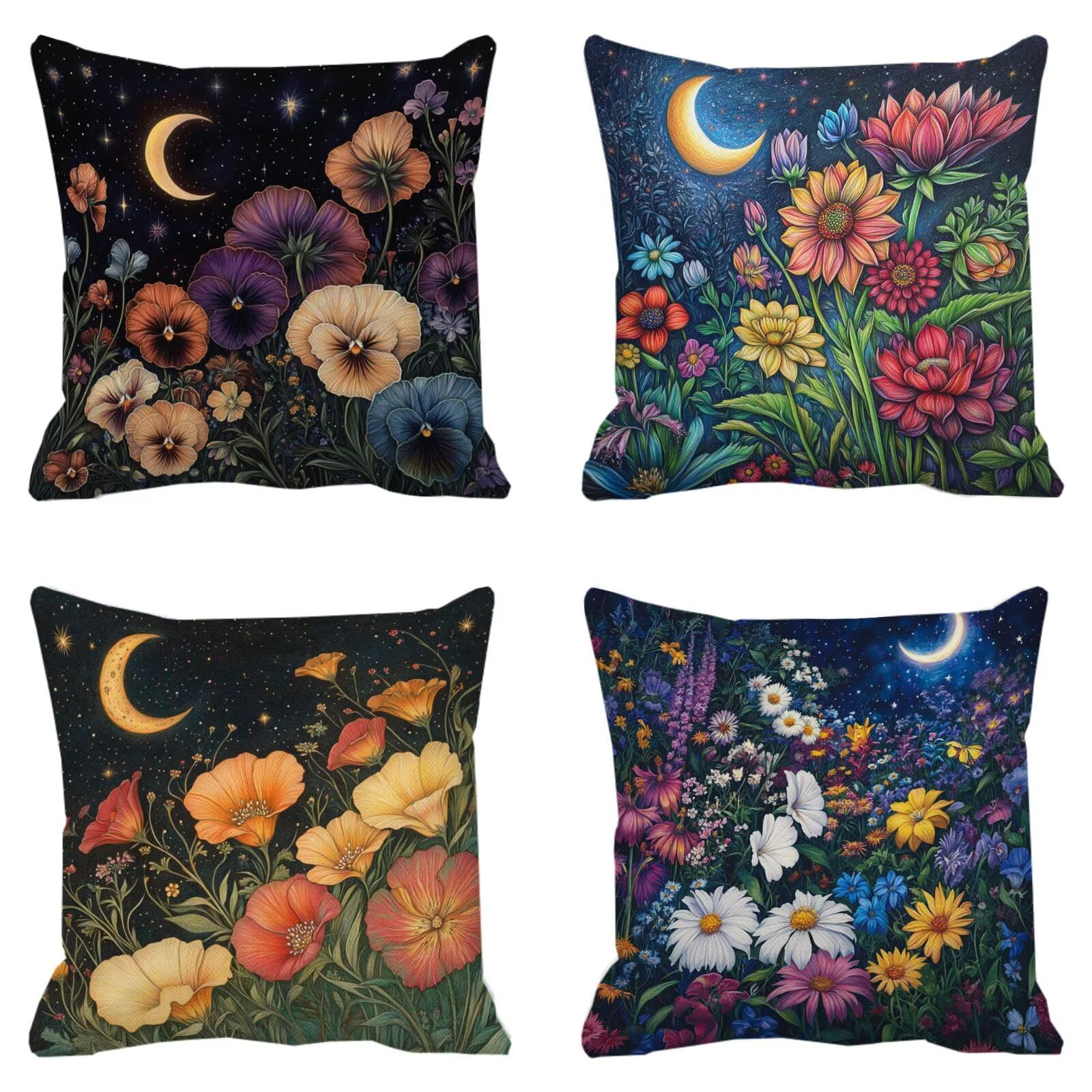 Federe Cuscini Divano 40x40cm, Federa Cuscino Fiori Luna Quadrati Copricuscini Super Morbido Copri Cuscini Per Divano, Cuscino Decorativo da Esterno Giardini, Per Soggiorno Camera, Divani, Sedie P-294