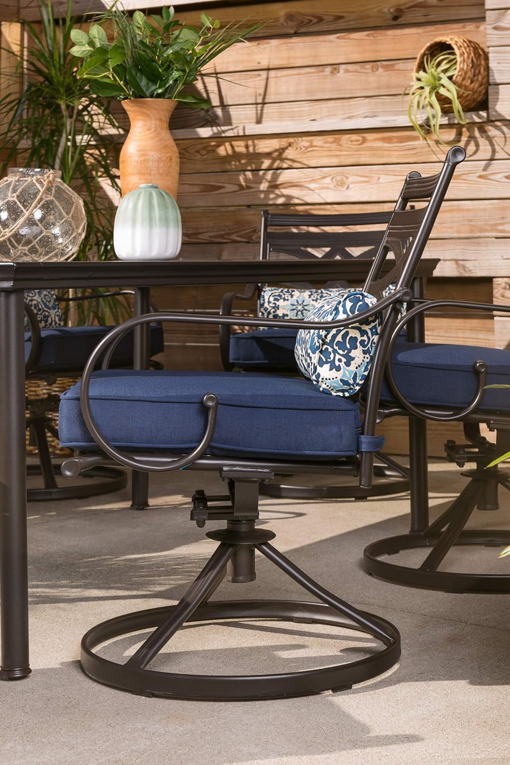 Hanover MCLRDN5PCSQSW4-NVY Montclair 5-Piece Patio Dining Set in Navy Blue with 4 Swivel Rockers and a 40-Inch Square Table Outdoor Furniture : Patio, Lawn & Garden