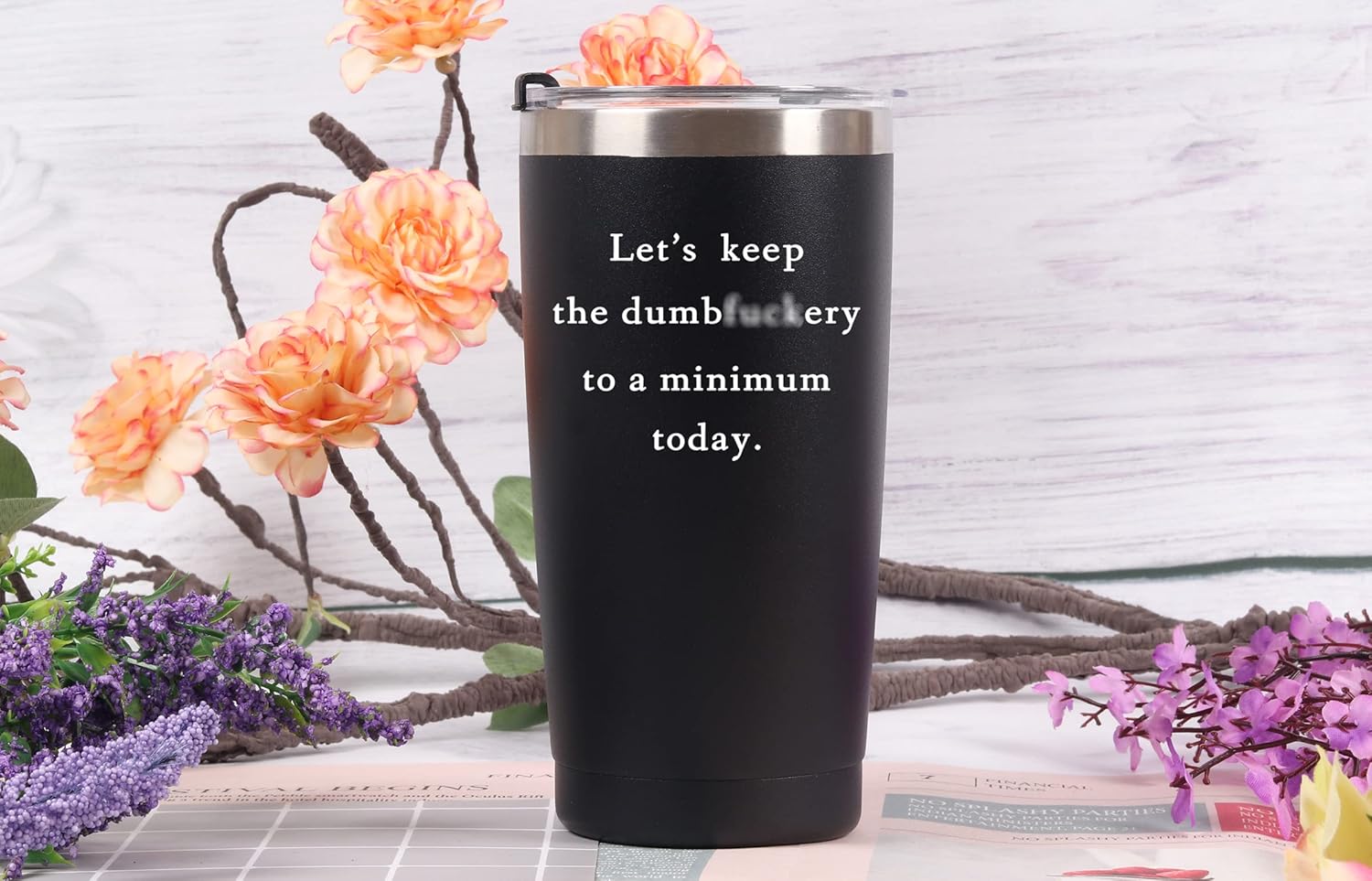 Let's Keep The Dumb f To a Minimum Travel Mug Funny Tumbler White Elephant Christmas Gifts for Men Women Boss Coworkers 20 Oz Insulated Stainless Steel Travel Tumbler Black - Image 4