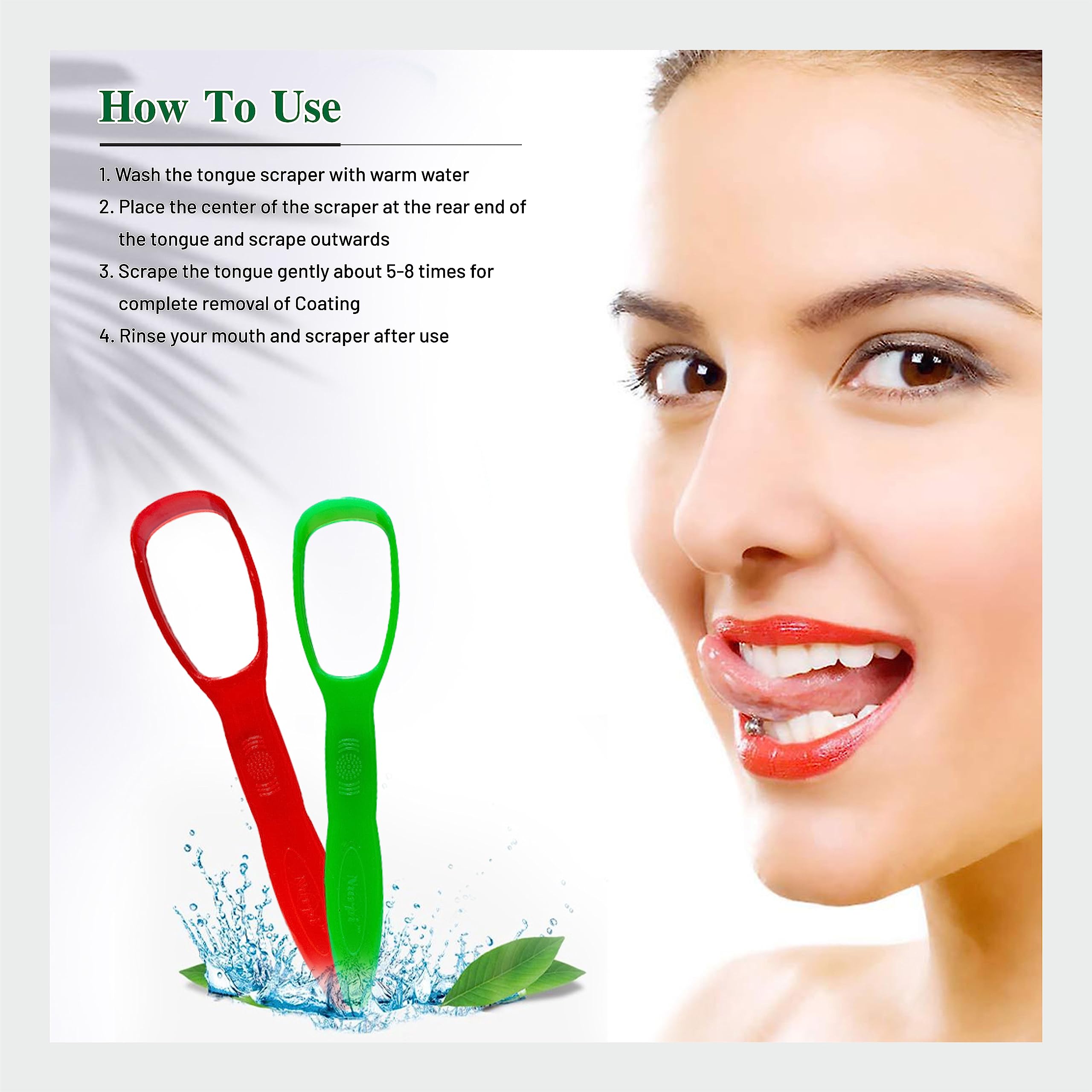 Nurpi Plastic Premium Tongue Cleaner for Fights Bad Breath Oral Health Care Tool, Easy to Use for Adults and KidsTravel Friendly (2) 4