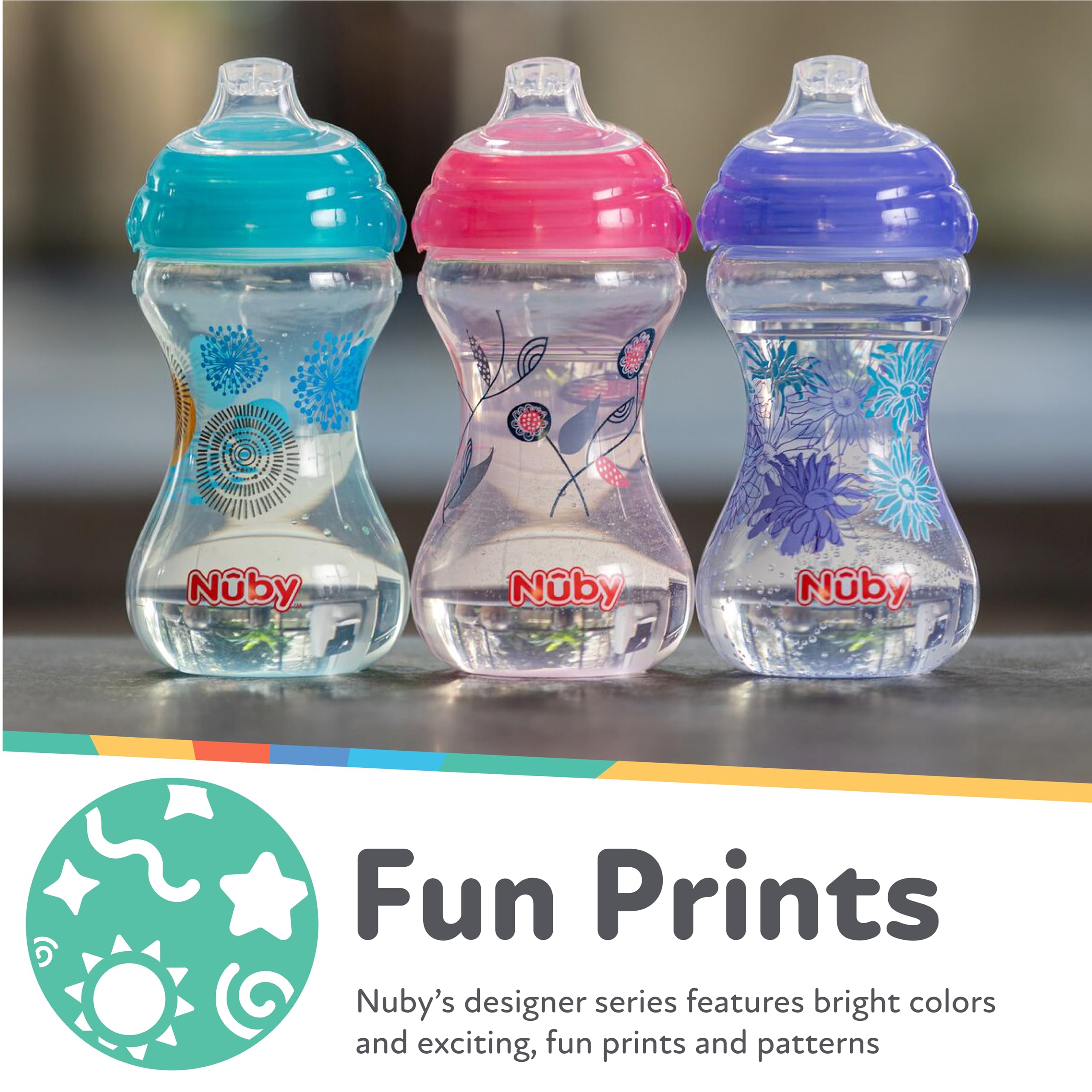 Nuby Polypropylen, kein Verschütten, Pinpoint, weicher Auslauf, Clik-It, Mädchen, 284 ml, 3 Stück