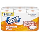Scott ComfortPlus Toilet Paper, 12 Mega Rolls, 310 Sheets per Roll, Septic-Safe, 1-Ply Toilet Tissue