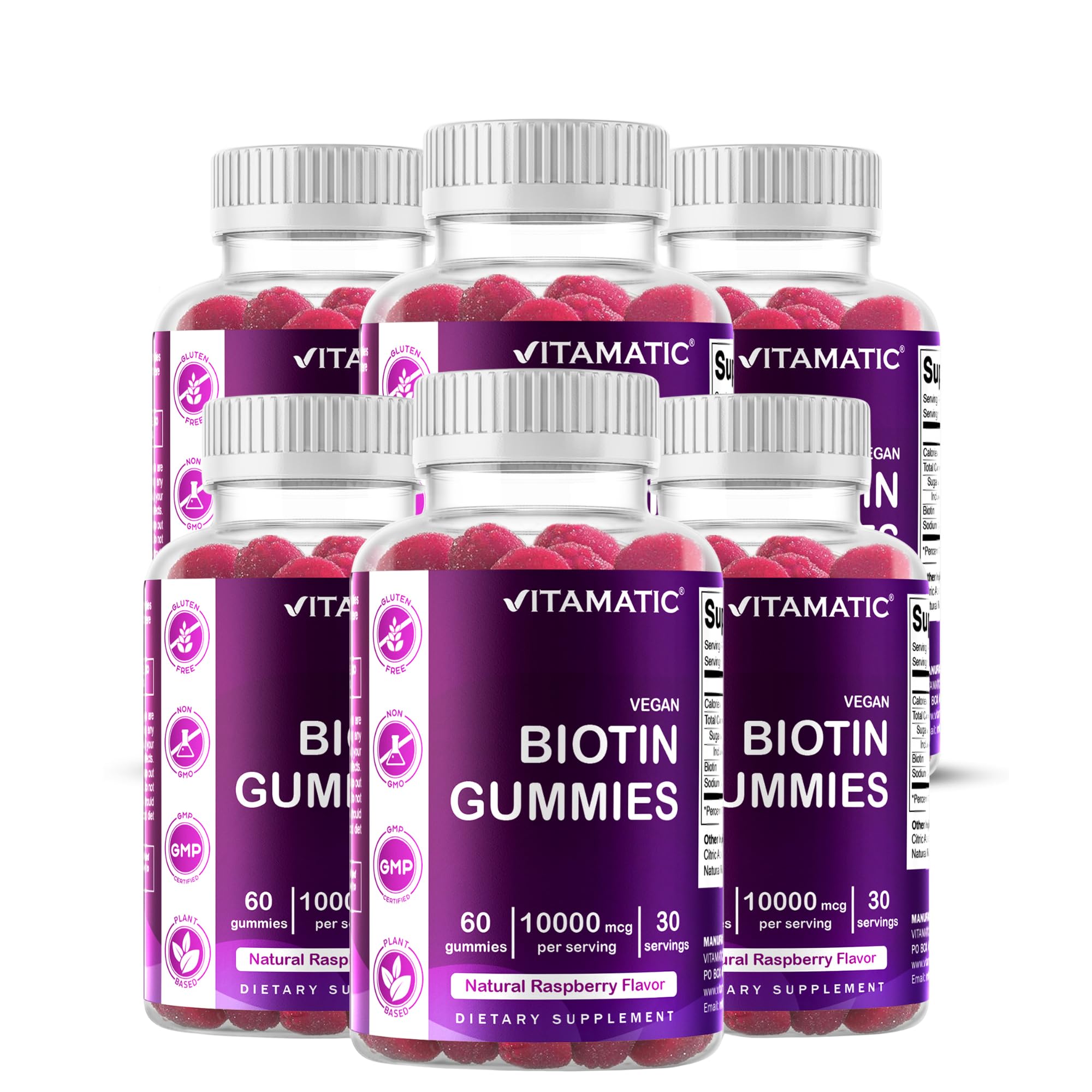 Vitamatic Biotin Gummies 10,000 mcg, 60 Vegan Gummies, Raspberry Flavor — Amazon image 10