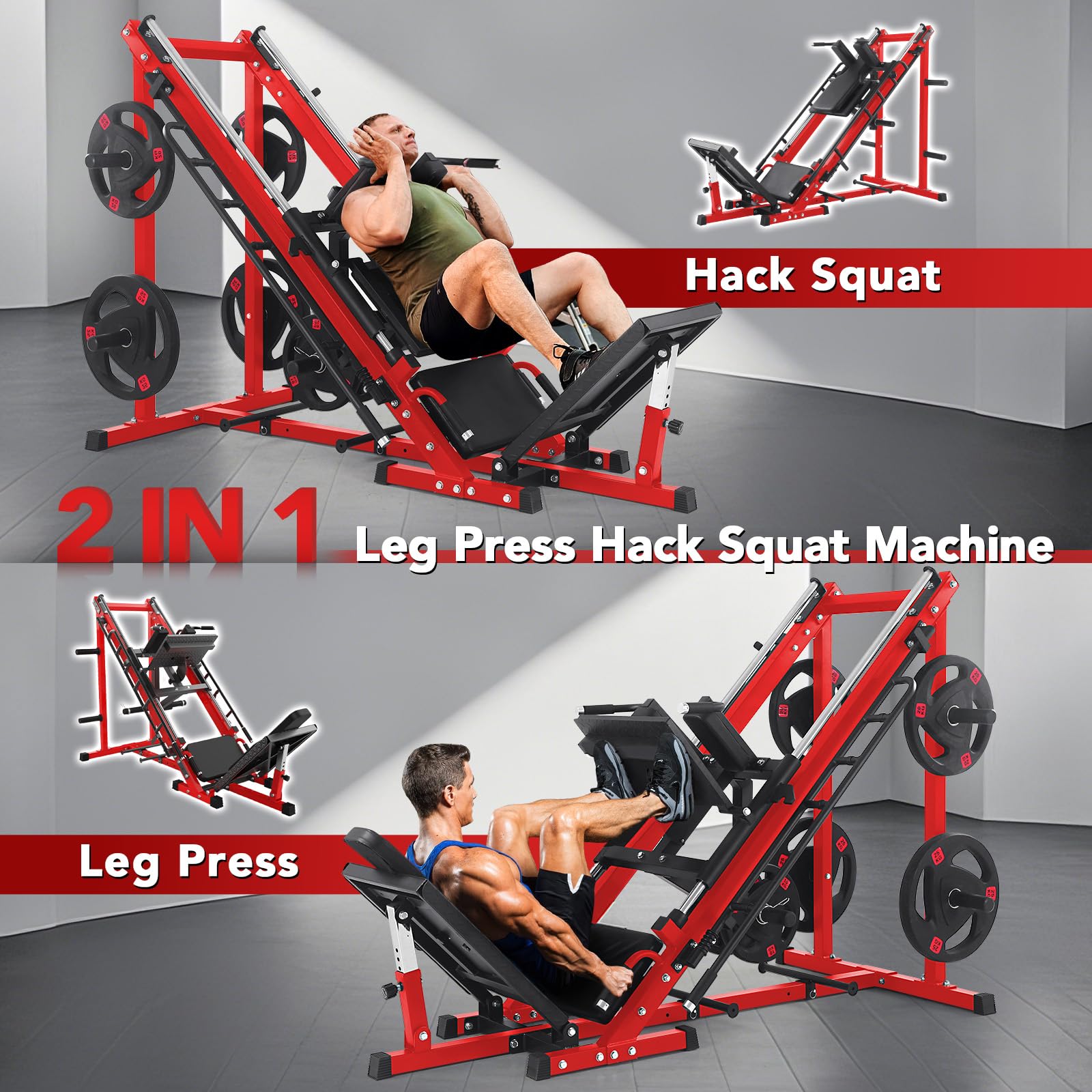 PeakPursuit Leg Press Hack Squat Machine Combo, Leg Press Machines for Home Gym with Linear Bearing, Professional Adjustable Hack Squat Machine for Lower Body Workout with 6 Weight Storage Posts