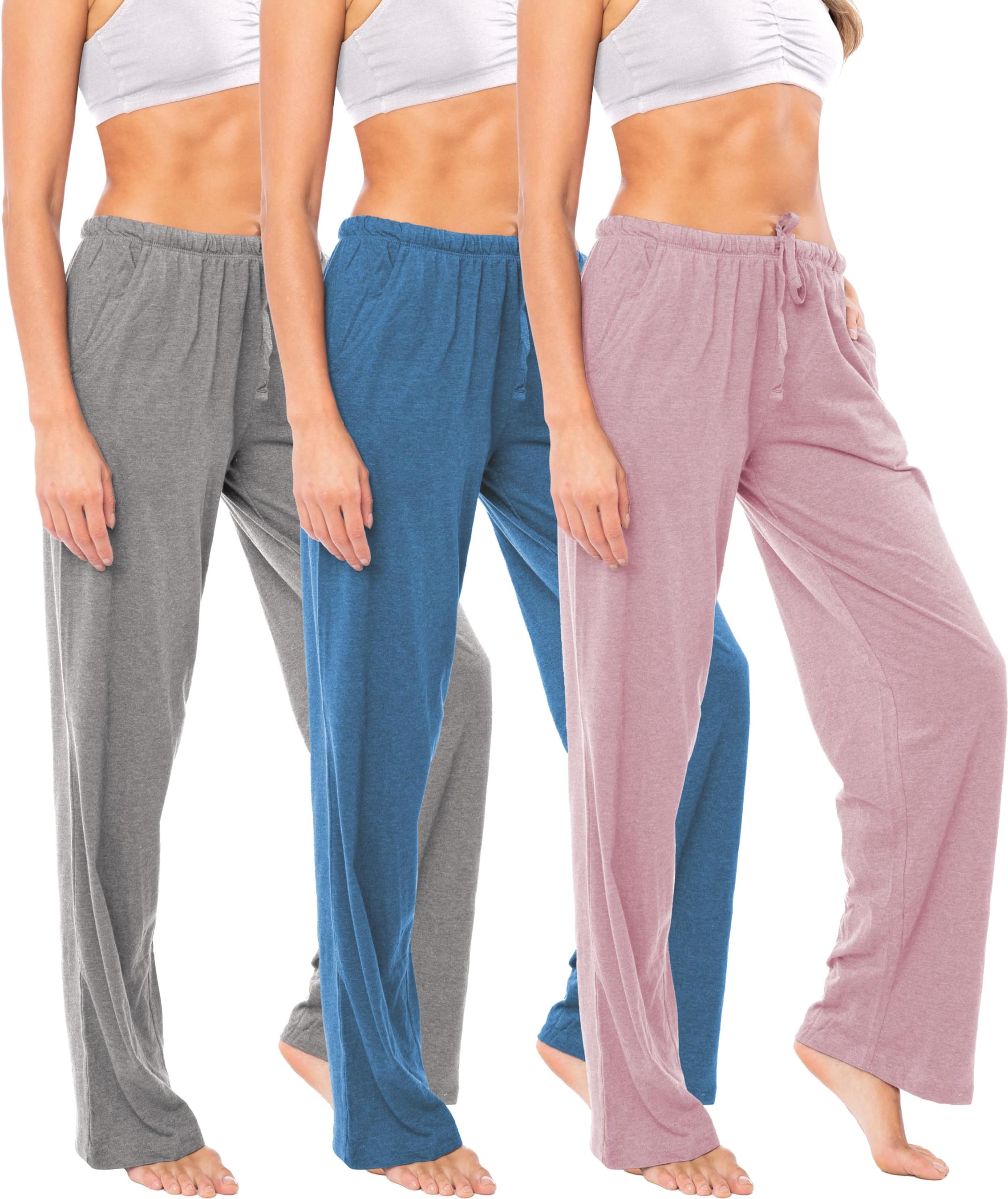 Sexy Basics Women's Soft Flex 100% Cotton Knit Pajama Pants | Lounge Sleep Bottoms | Drawstring &amp; Pockets| Multi Packs