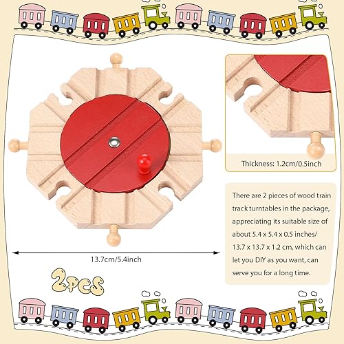Miniatura 2 de Paquete de expansión de pistas de tren de madera, 2 piezas, tocadiscos de madera de 8 vías, compatibles con la mayoría de las vías de tren,