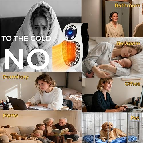Miniatura 2 de Calentador de espacio enchufable para uso en interiores, calentador eléctrico portátil de 450 W con control remoto, protección térmica, LED PTC de