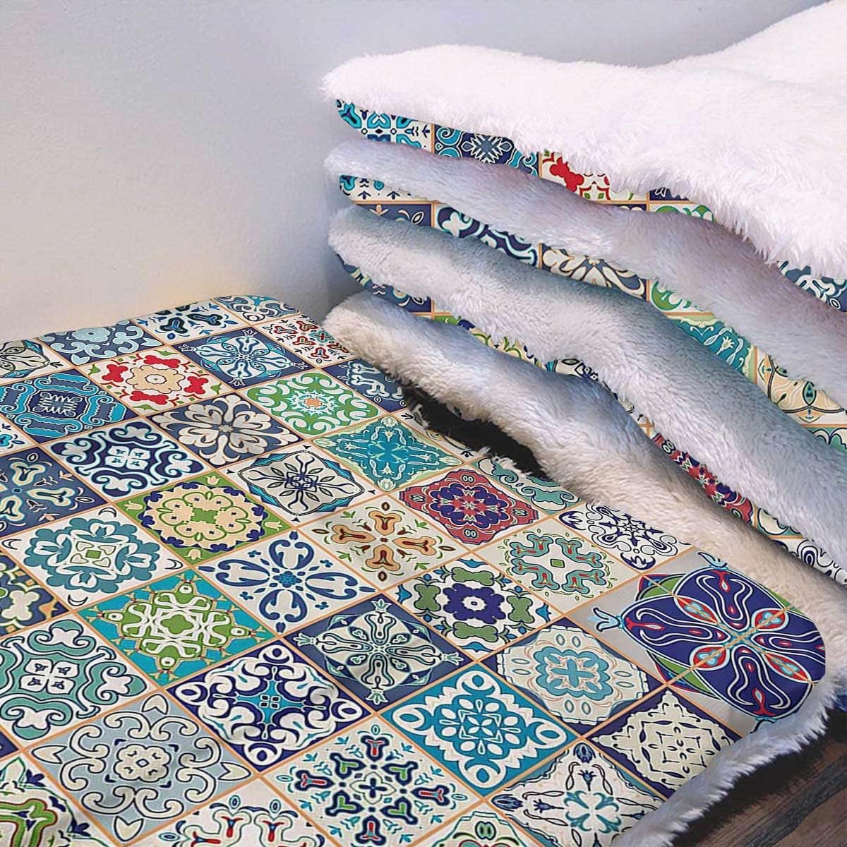review Multi Thermal Pet Mat Bed Liner Floral Patchwork Design with Arabesque Figure Large Dog Bed Pad Pets Sleeping Bed Soft Warm Fluffy Kennel Pad Moroccan Decor 19