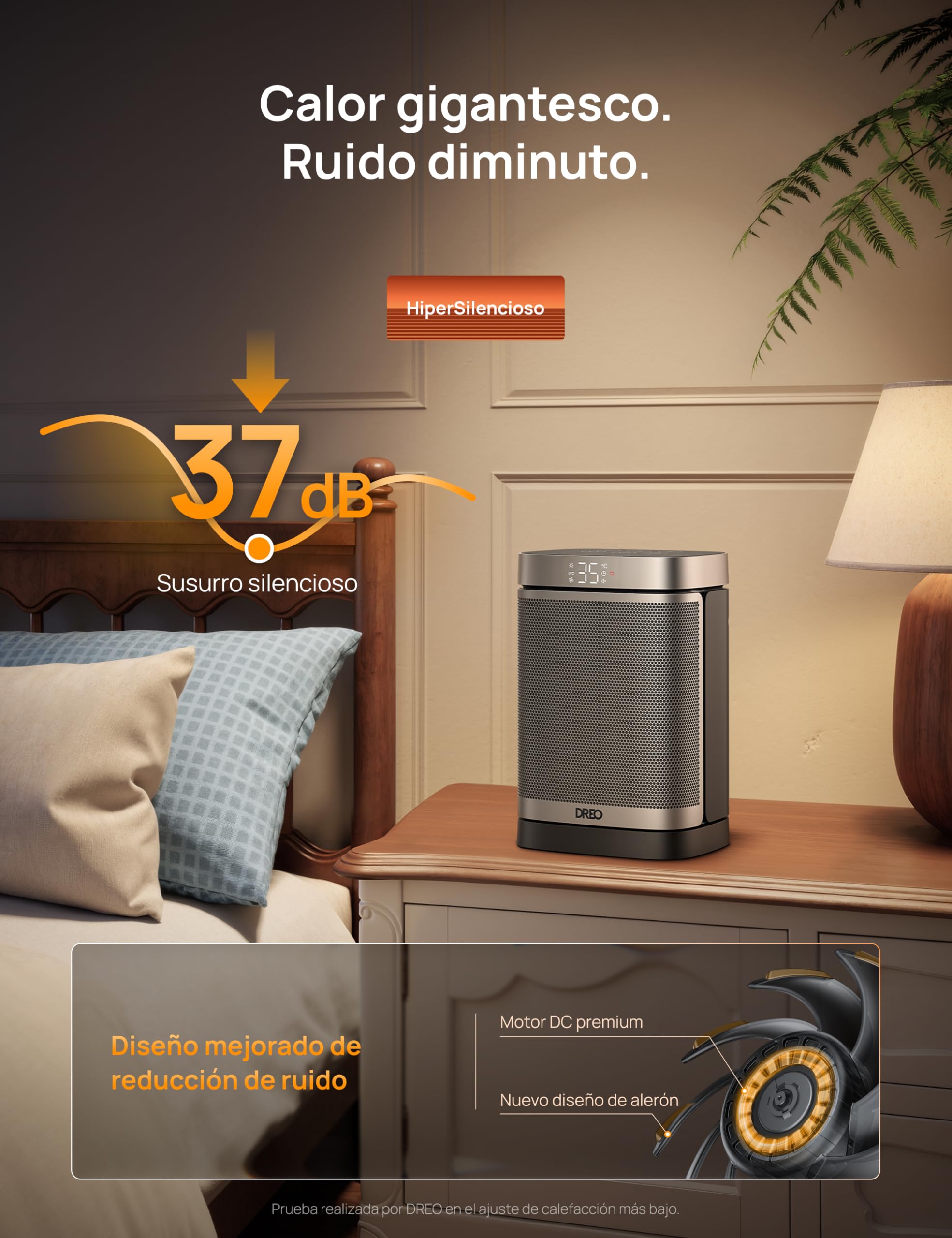Dreo Calefactor Atom One, 3-Modos 3-Velocidades, 70°Oscilación, Calefactor cerámico de PTC con termostato, con termostato, temporizador 1-12H, Mando a distancia, Modo ECO-Ahorro de energía