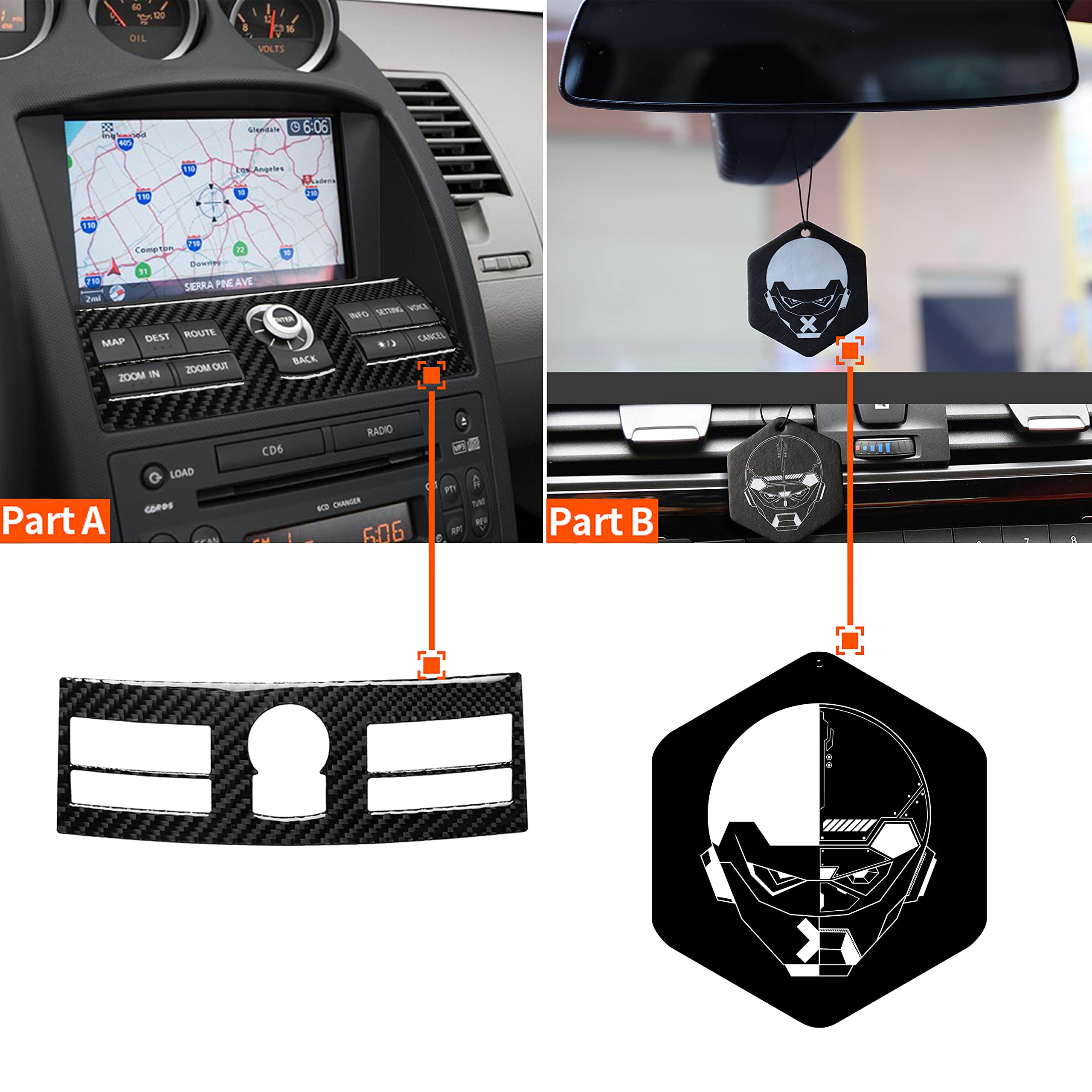 Real Premium Carbon Fiber Compatible with Nissan 350z 2006 2007 2008 2009 Accessories Car Navigation System Control Cover Sticker Decal Auto Interior Trim
