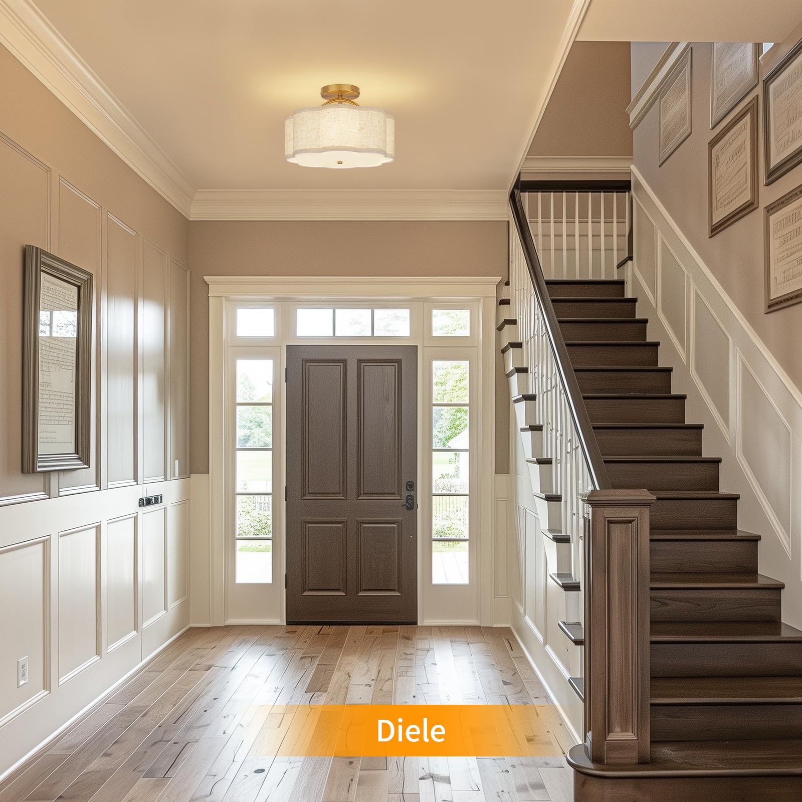 CALOKES Deckenleuchte, 3-flammig, Ø 30 cm – Elegante Blütenform mit beigem Leinenschirm & goldenem Arm. Ideal für Schlafzimmer, Küche, Wohnzimmer, Flur oder Eingangsbereich