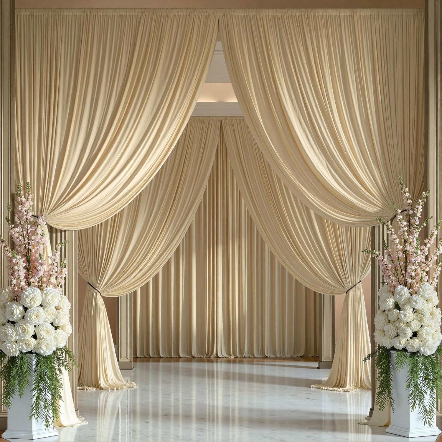 20ftx14ft Beige Backdrop Curtains for Wedding-Wrinkle Free Backdrops Curtain Drapes Fabric Decorations Photo Back Drop Cloth for Baby Shower Photography Stage Reception 4Panels 14ft(H) x 5ft(W) Beige W5' x H14'(4 panels)