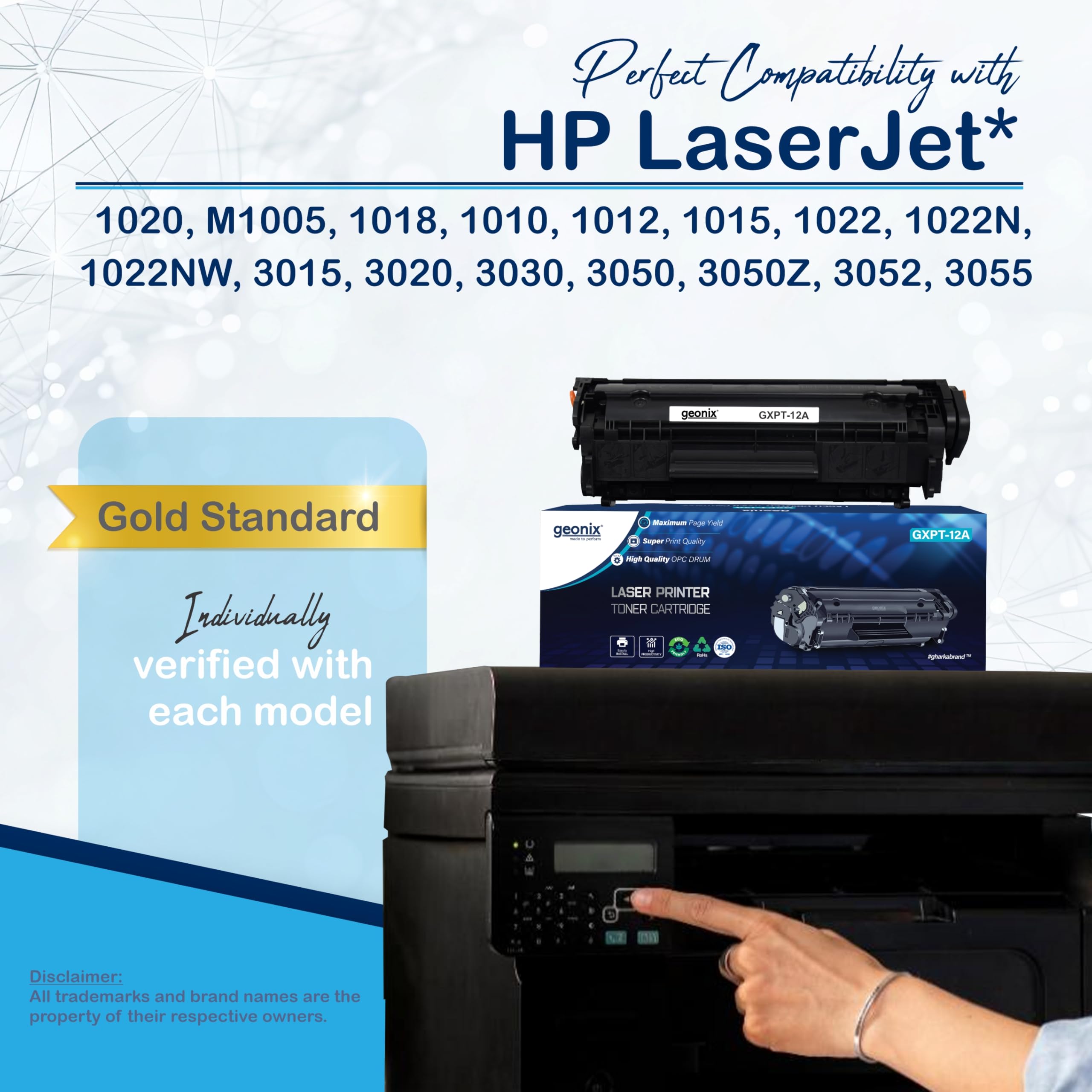 GEONIX 12A Laser Printer Cartridge Compatible with 1020, M1005, 1018, 1010, 1012, 1015, 1022, 1022N, 1022NW, 3015, 3020, 3030, 3050, 3050Z, 3052, 3055 / 12A Cartridge/Black