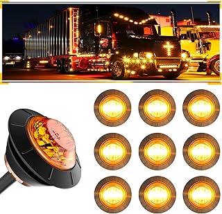 3/4'' LED Trailer Marker Clearance Lights Amber Round 12V LED Side Marker Front Rear Stop Turn Signal Tail Indicator Light Waterproof for Trailer Truck ATV UTV RV Van Pickup, 10Pcs w/Amber Lens