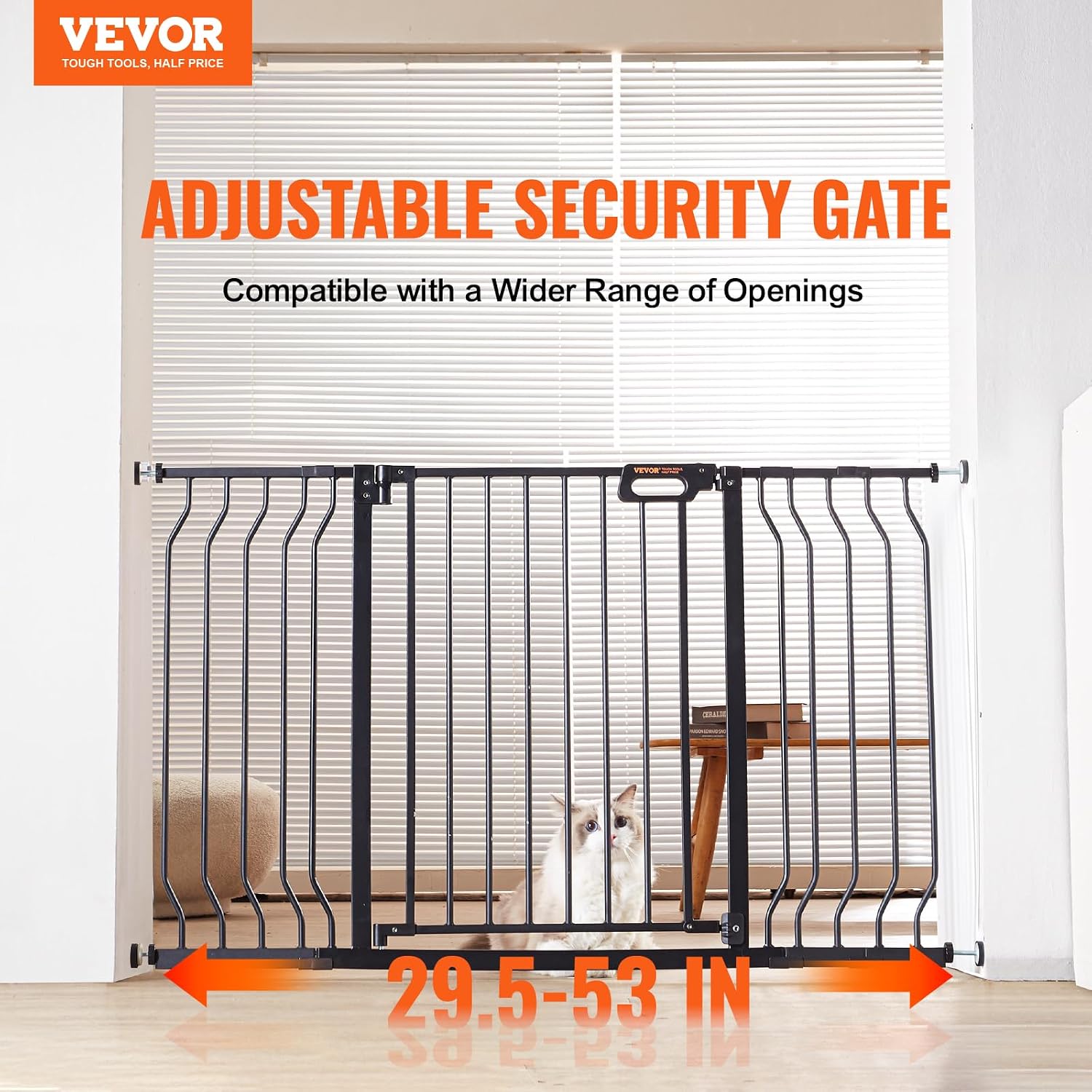 VEVOR Baby Gate, 29.5"-53" Extra Wide, 30" High, Dog Gate for Stairs Doorways and House, Easy Step Walk Thru Auto Close Child Gate Pet Security Gate with Pressure Mount Kit and Wall Mount Kit, Black