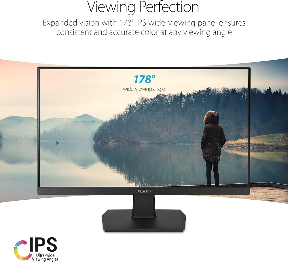 Asus VA24EHE 23.8” Monitor, 1080P, Full HD, IPS, 75Hz, HDMI D-Sub DVI-D, Adaptive-Sync / FreeSync, VESA wall mountable, Eye Care, Flicker-free and Low Blue Light thumbnail 3