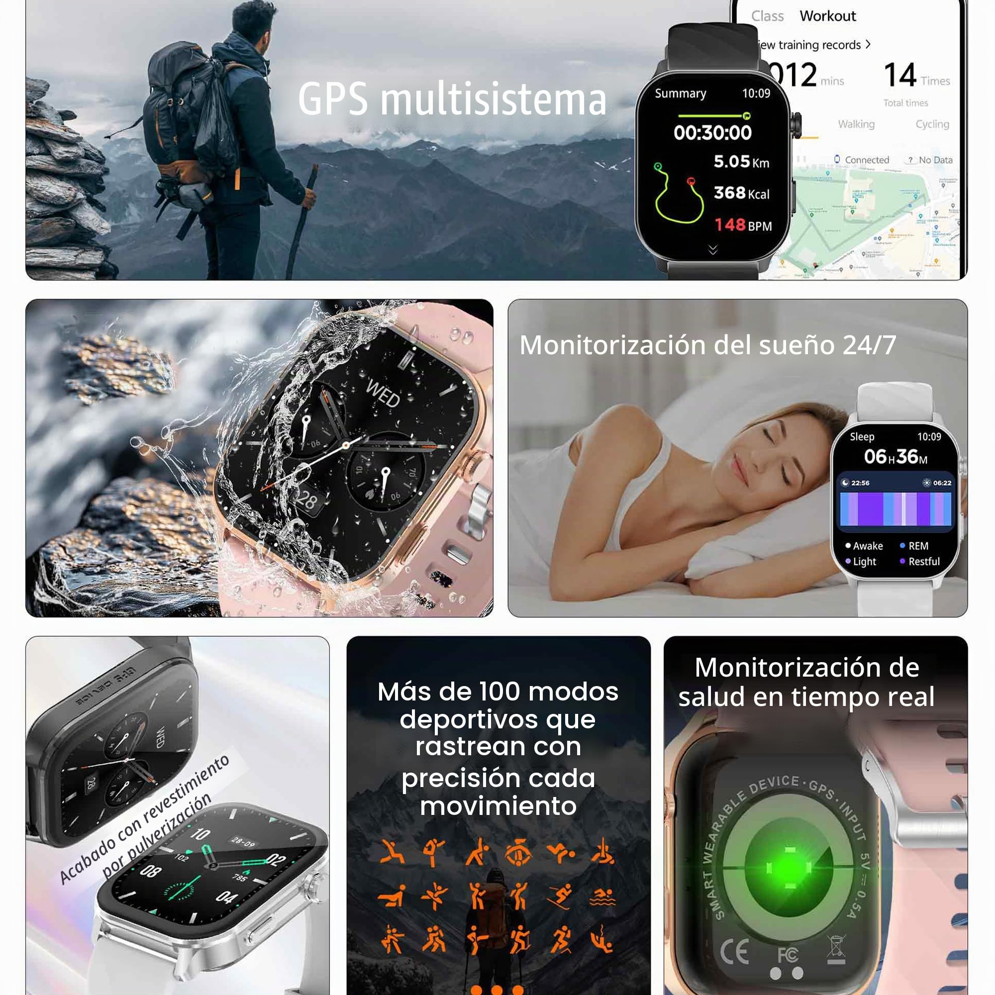 2,01" AMOLED Reloj Inteligente Mujer con Llamadas y Whatsapp, Smart Watch con 123 Modos Deportivos/SpO2/Sueño, Smart Watch 5ATM Impermeable Reloj Smartwatch Hombre para Android iOS (Plateado)