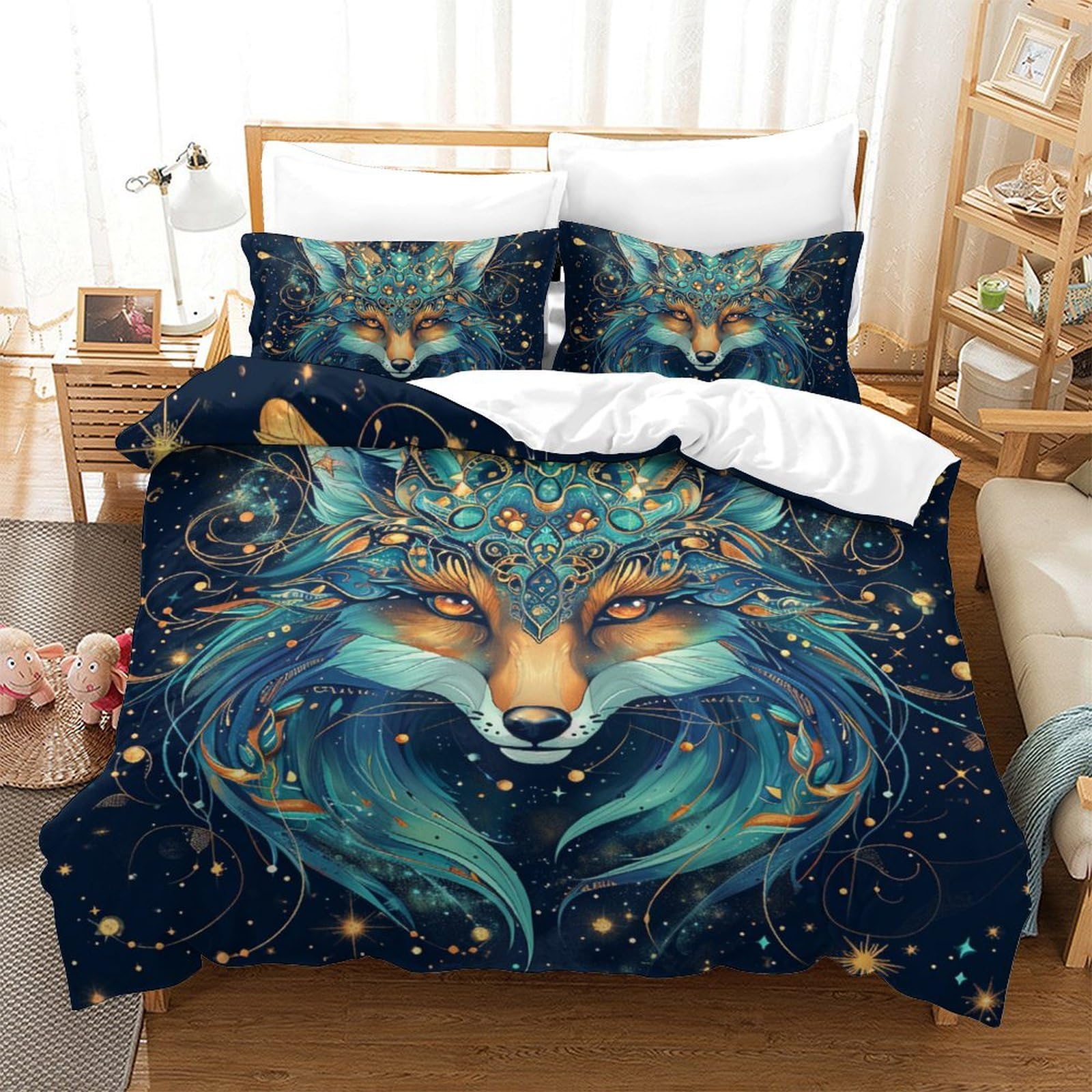 Parure de lit motif renard avec housse de couette double 200x200 pour adulte
