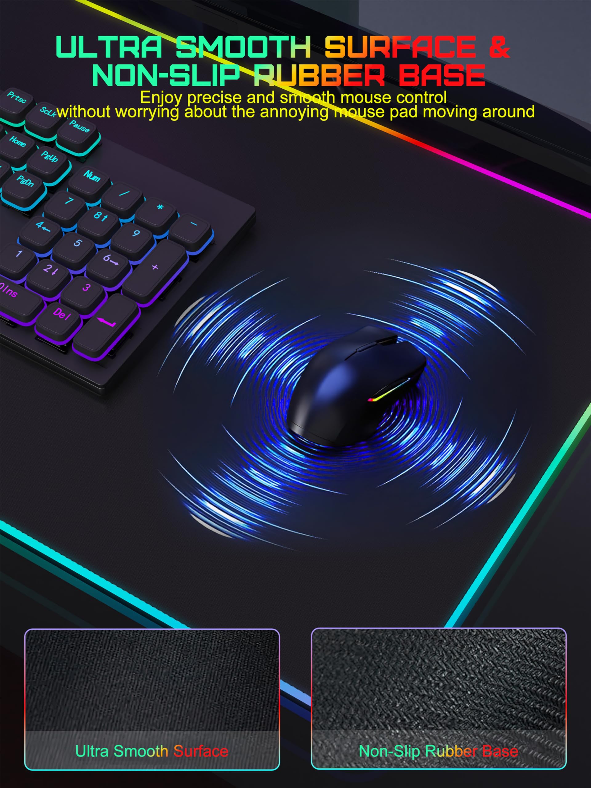 TopMade - Alfombrilla de mouse de carga inalámbrica, para juegos RGB, para oficina en casa, con 13 modos de luz, superficie ultra húmeda, base de goma antideslizante, alfombrilla de computadora para