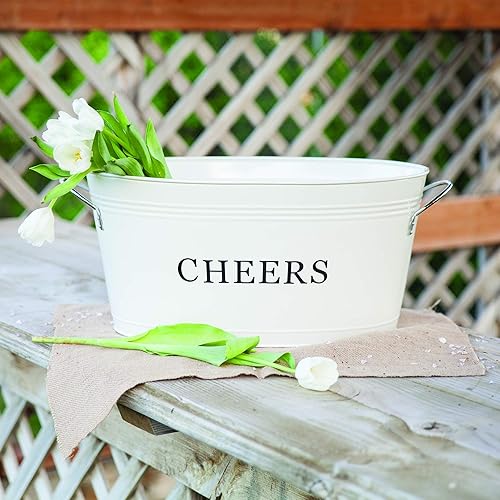 Miniatura 8 de Twine Cheers Beverage Tub, Galvanized Tubs for Entertaining, Drink Buckets for Parties, Large Ice Tub and Gift Basket, Beer Buckets, Cream, 6.3