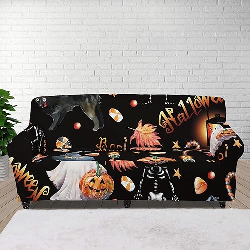 Miniatura 4 de Funda de sofá de Halloween con diseño de calabaza para sofá de 3 plazas, protector de muebles, funda de sofá lavable de 3 plazas
