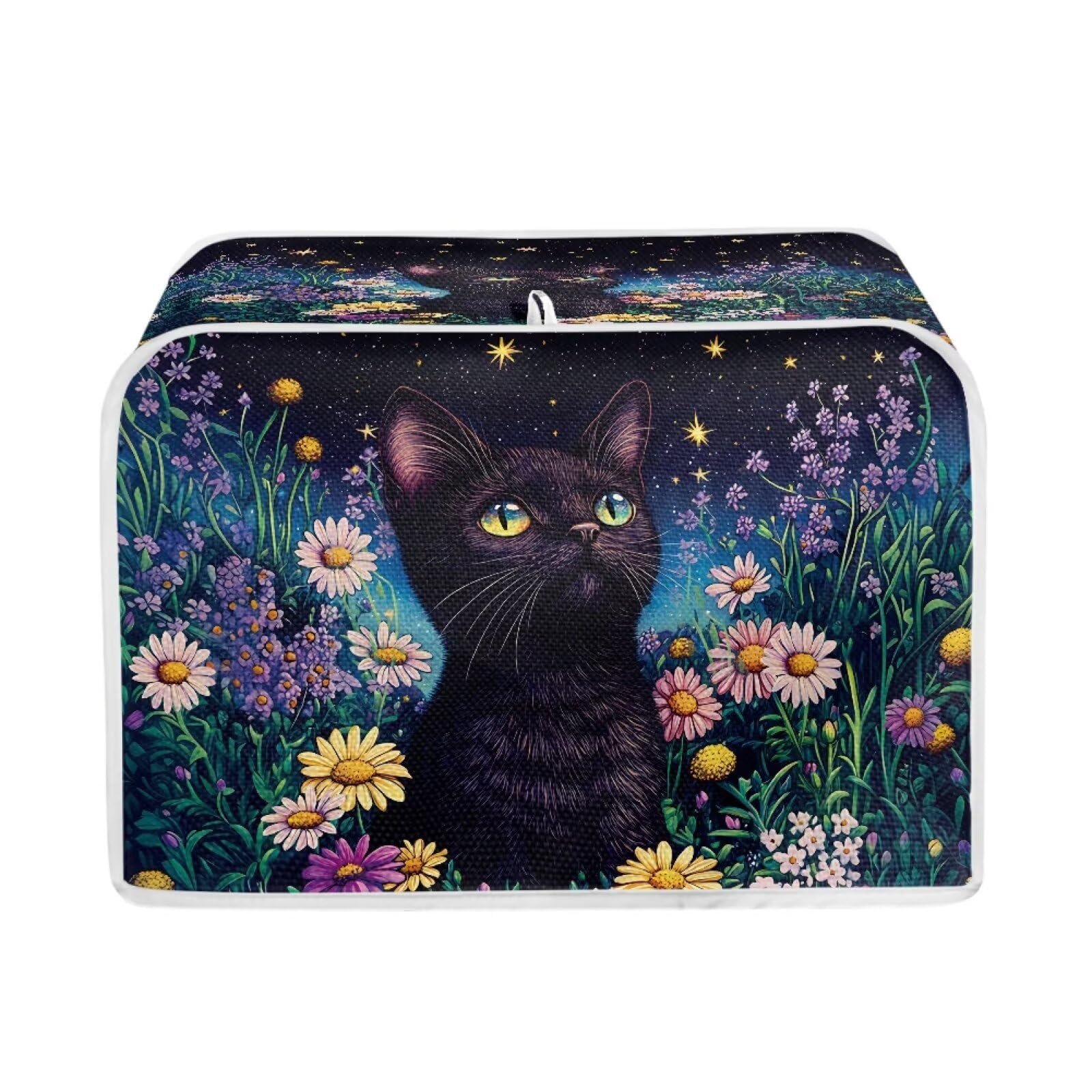 Talayituse Cat Daisy Star Print Toaster Cover 4 Slice Wide Slot, Lightweight Bread Maker Cover Dust Protection Washable Appliance Bag, M