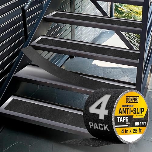 Grip Tape - Paquete de 2 cintas antideslizantes resistentes con tracción de grano 80 - 4 pulgadas x 50 pies de impermeable resistente al aceite y a