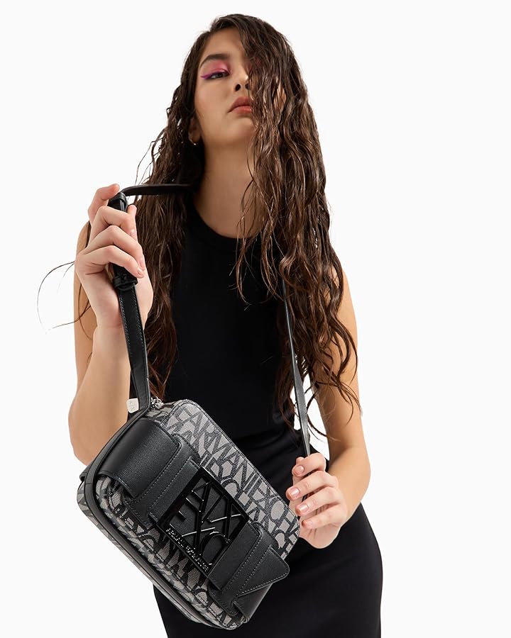 バッグ ARMANI EXCHANGE FLAT GLOSS BODY Flat shoulder bag with allover logo | Armani Exchange