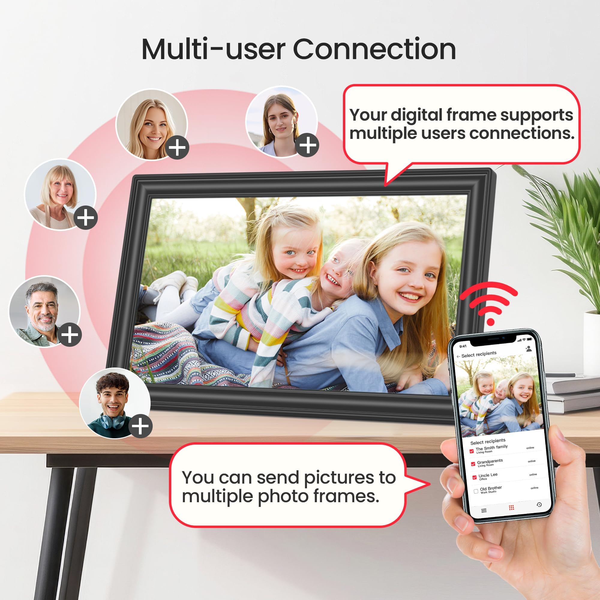 64 GB 15,6 Zoll Frameo Digitaler Bilderrahmen WiFi Schwarz - 1920 * 1080P FHD IPS Touchscreen Große elektronische Bilderrahmen, Auto Drehen, Wandmontage, Teilen von Fotos und Videos