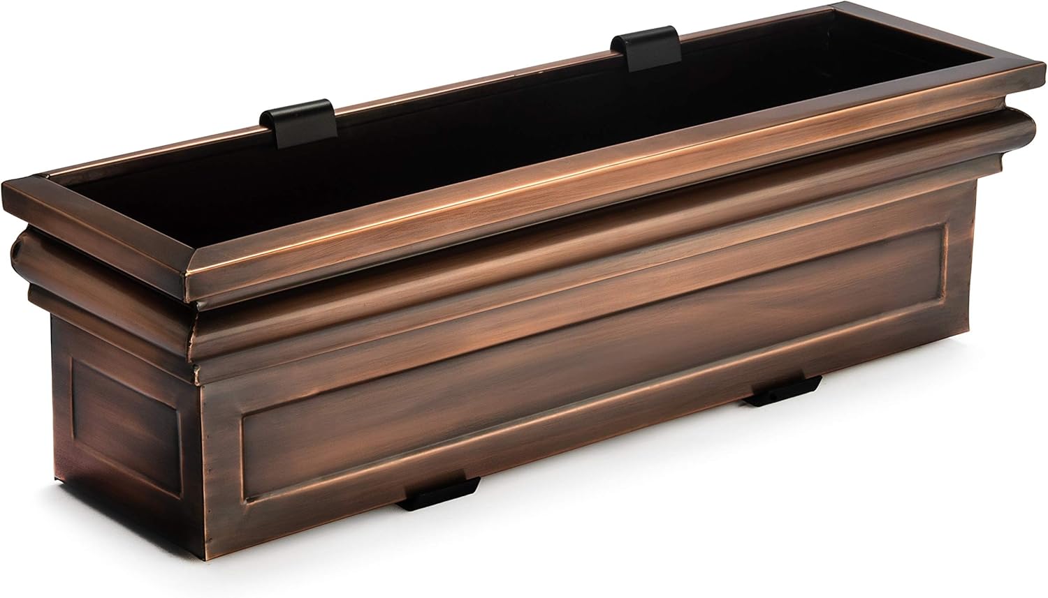 H Potter 30” Copper Finish Window Box Planter with Brackets, Stainless Steel Metal Outdoor Flower Box for Windows, Deck & Balcony, Flat Back Design