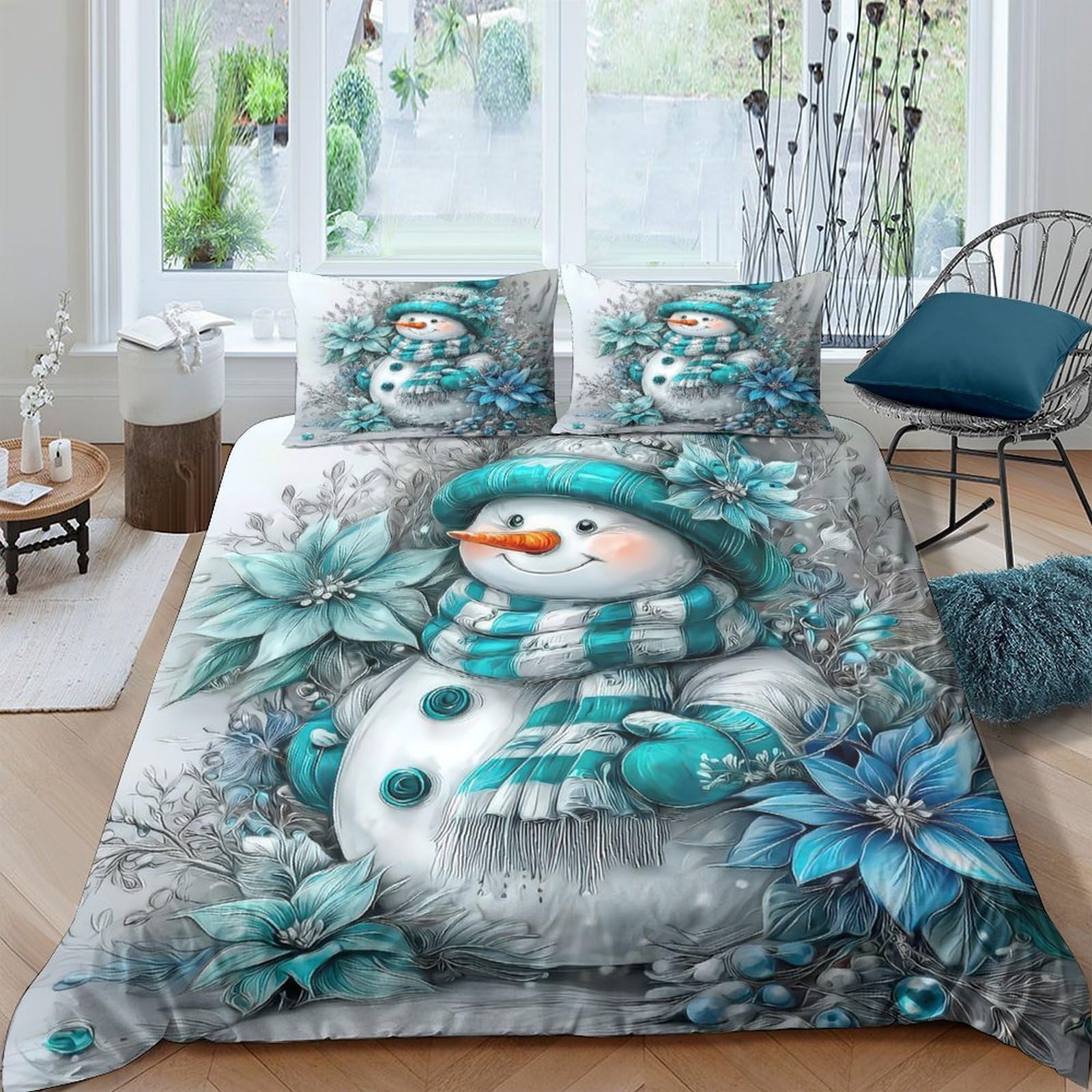 Ctjqhvkz Style-1 3D Printed Snowman Winter Fitted Sheet Microfiber Soft Breathable Christmas Floral Mattress Cover For Bedroom Guest Room Single（135X200cm）