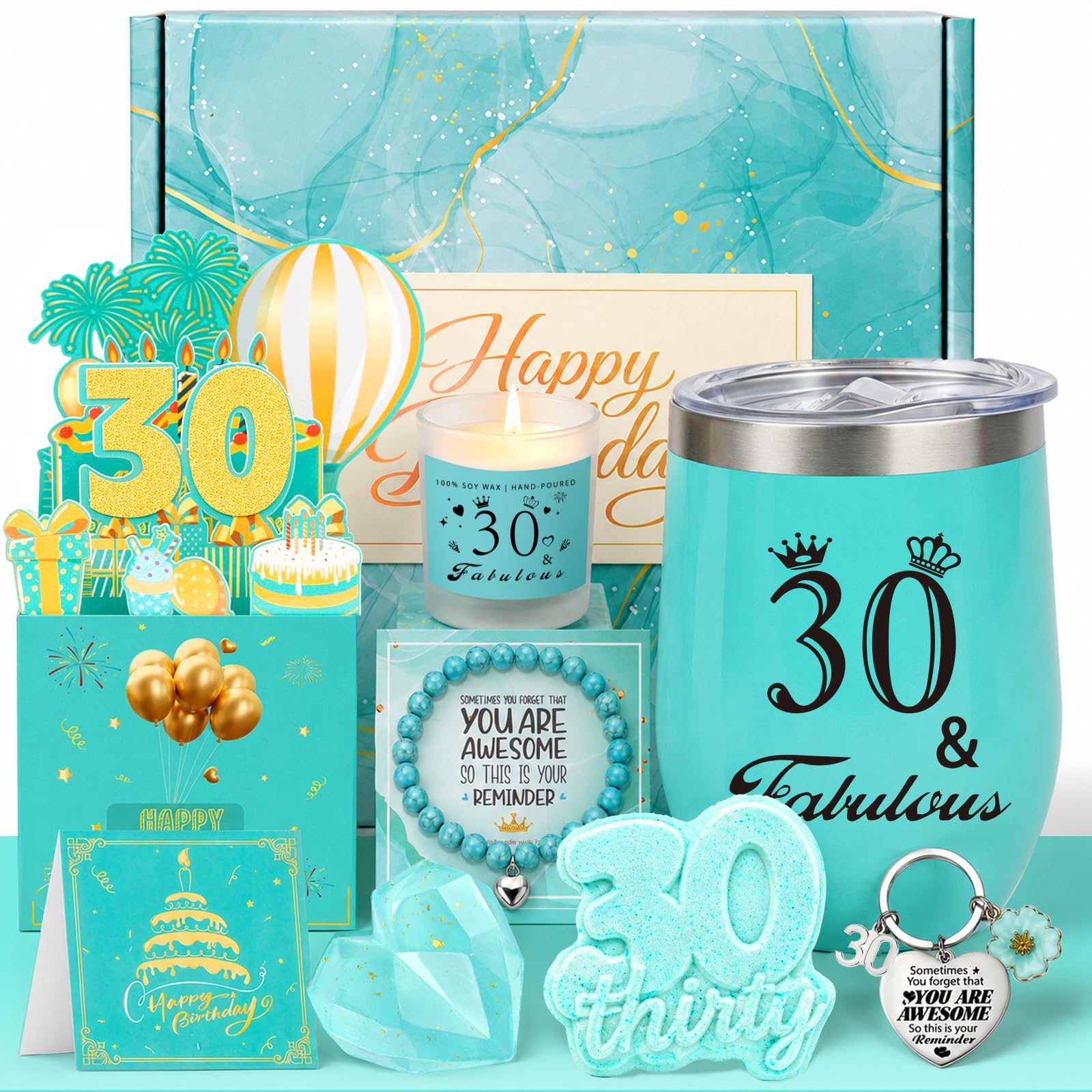 SHXWELL 30th Birthday Gifts for Women Hamper Box for Her Turning 30 (Teal)