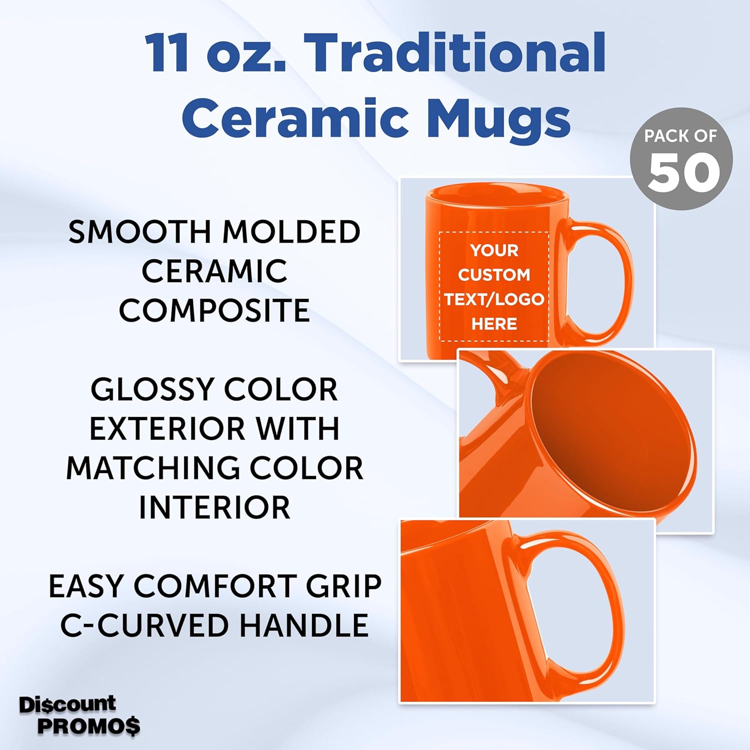 Custom Ceramic Coffee Mugs 11 oz. Set of 50, Personalized Bulk Pack - Coffee cup set, Iced coffee cup, Gaming mug - Orange - Image 3
