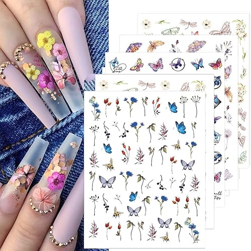 JMEOWIO 10 hojas de calcomanías de mariposa para arte de uñas autoadhesivas suministros de uñas brillantes accesorios de decoración de uñas