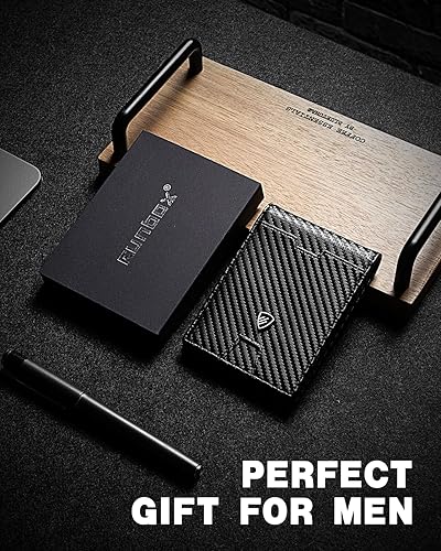 Miniatura 6 de RUNBOX Cartera delgada para hombre con clip para dinero, bloqueo RFID, soporte para tarjetas de crédito plegable para hombres con caja de regalo,