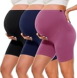 BONVIGOR Buttercloud Maternity Shorts Over The Belly- 5' Pregnancy Biker Shorts Lounge Yoga Pants Medium Black/Navy Blue/Dark Pink
