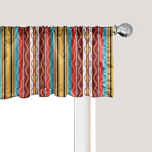 Ambesonne Cenefa de ventana de rayas bohemias, puntos y gotas en lĂneas verticales vĂvidas, estampado tribal bohemio, cenefa de cortina para Ambesonne Cenefa de ventana de rayas bohemias, puntos y gotas en lĂneas verticales vĂvidas, estampado tribal bohemio, cenefa de cortina para