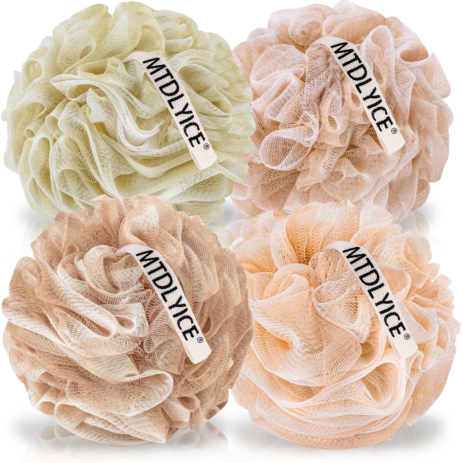 MTDLYICE Loofah Sponge, XL Large Loofah 75g 4 Pack, Bath Sponge Soft Mesh Shower, Body Scrubber, Loofah for Men, Bath Accessories Body wash Foaming (