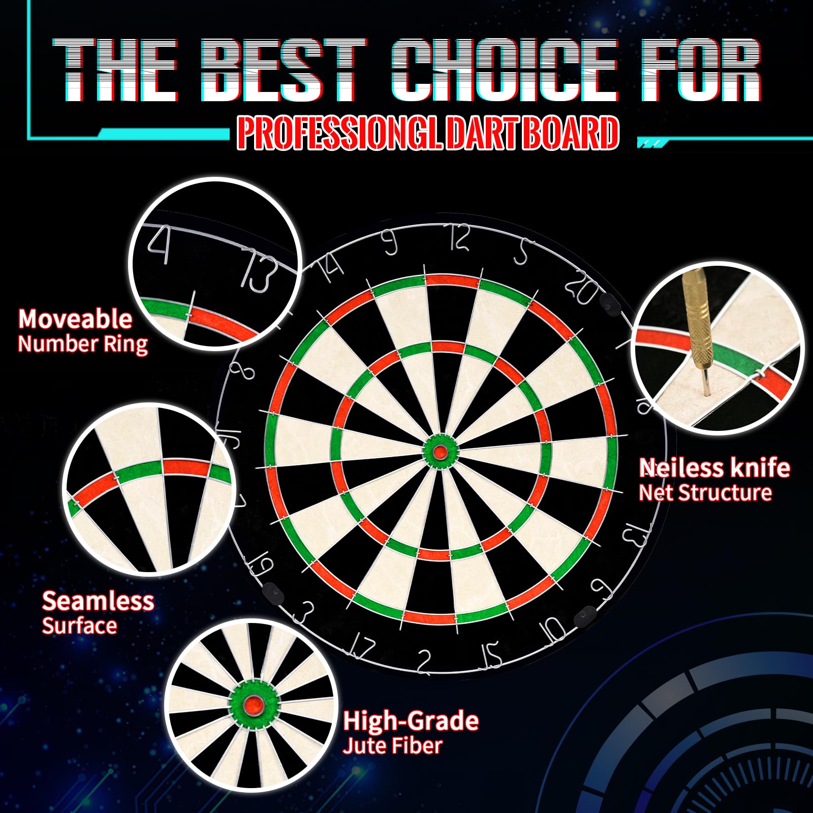 Dartscheibe mit Pfeilen, 18 Zoll Steeldart Set mit 12 Dartpfeilen, klassisches Dartboard mit drehbarem Zahlenring für Erwachsene, Anfänger, Zuhause, Bar und Training