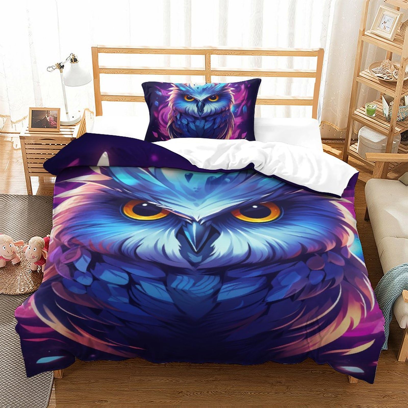 Housse de couette chouette motif 3D haute définition en tissu doux