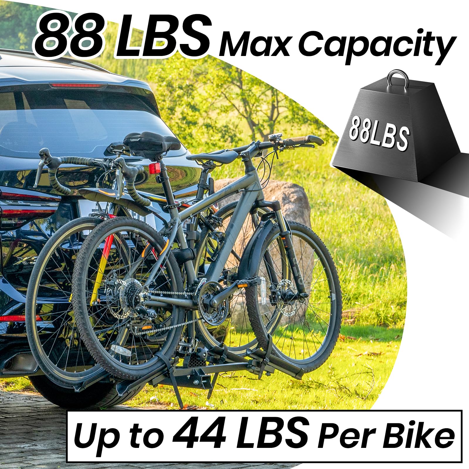 Favoto Hitch Bike Rack for 2 Bikes, 2" Receiver Car Bicycle Carrier for SUVs & Trucks, Heavy-Duty Hitch Mount Rack, 88 lbs Capacity, Fits Road & Mountain Bikes (Not for E-Bikes)