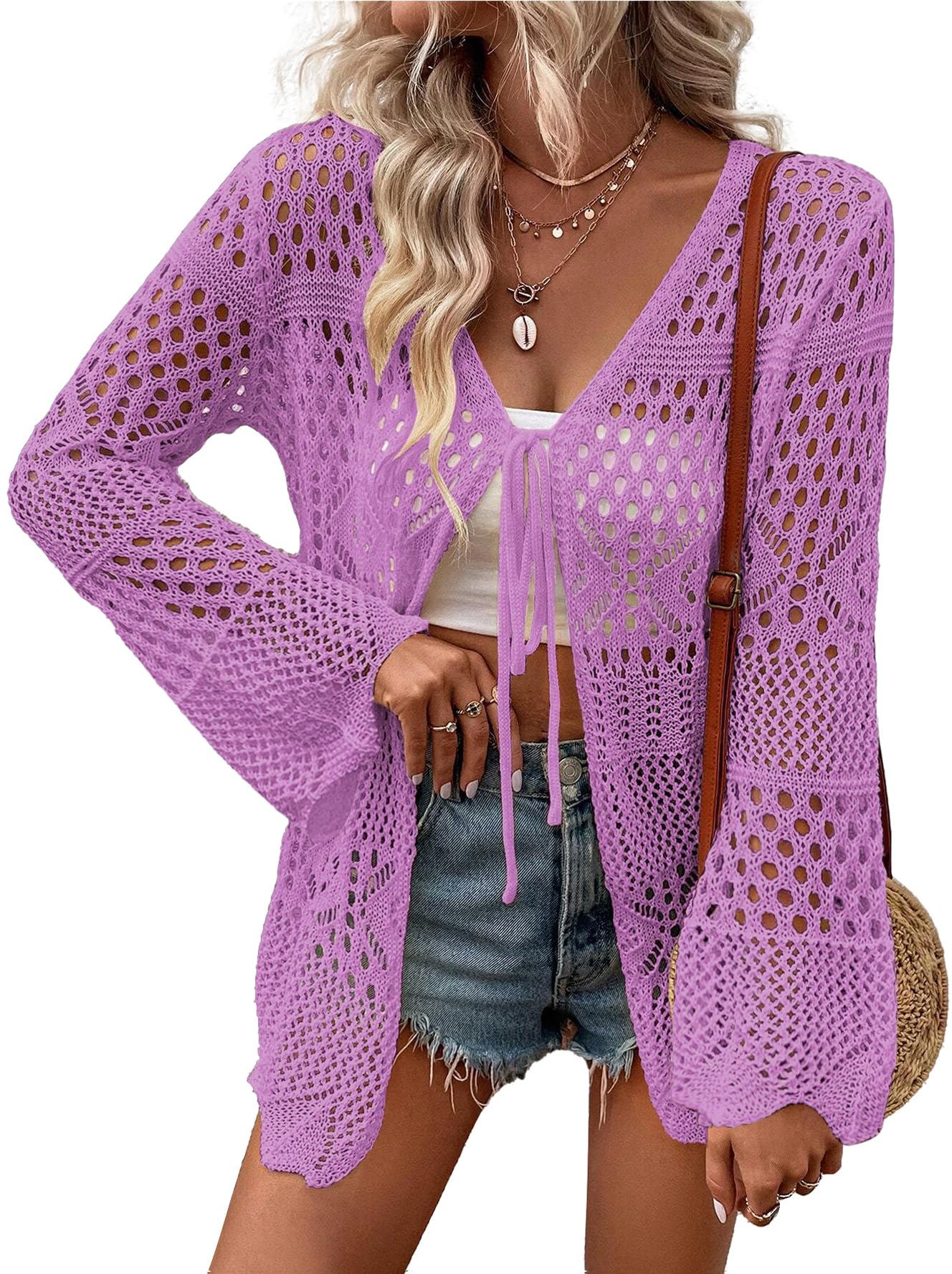 AI'MAGE Womens Kimono Beach Cover Up Crochet Swimsuit Coverups Summer Loose Knit Cardigans Causal Blouse Tops Swimwear S-XXL