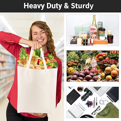 Miniatura 5 de Segarty Bolsa de lona pequeña, paquete de 6 bolsas de lona en blanco de 15 x 16 pulgadas para mujer, bolsa lisa reutilizable con algodón natural y