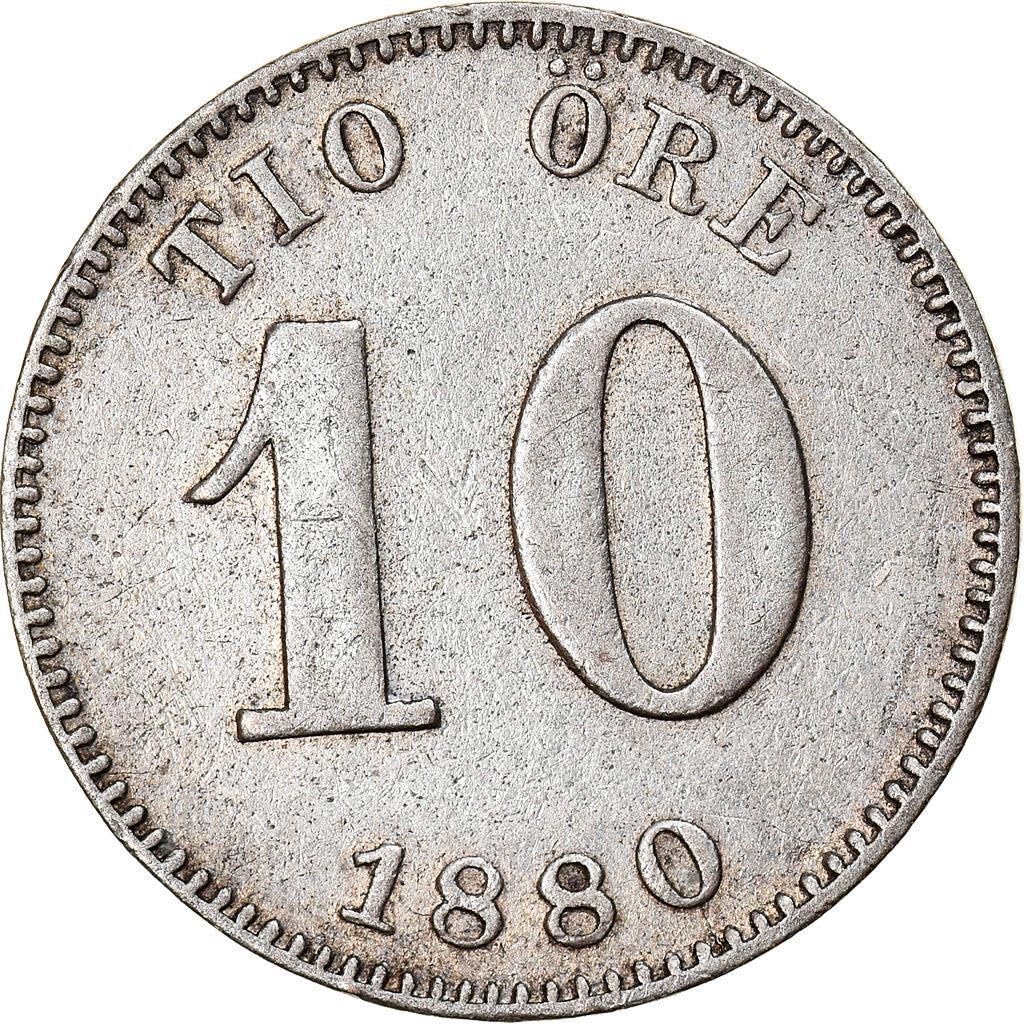 1880 -1904 10 Swedish Ore Silver Coin(The Coin Is Small). Minted