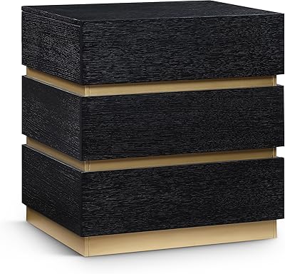 Meridian Furniture 384Black-NS Zaylan Collection Modern | Contemporary Night Stand with Rich Black Oak Finish, Oak Veneer, Brushed Brass, 24" W x 18" D x 26" H, Black