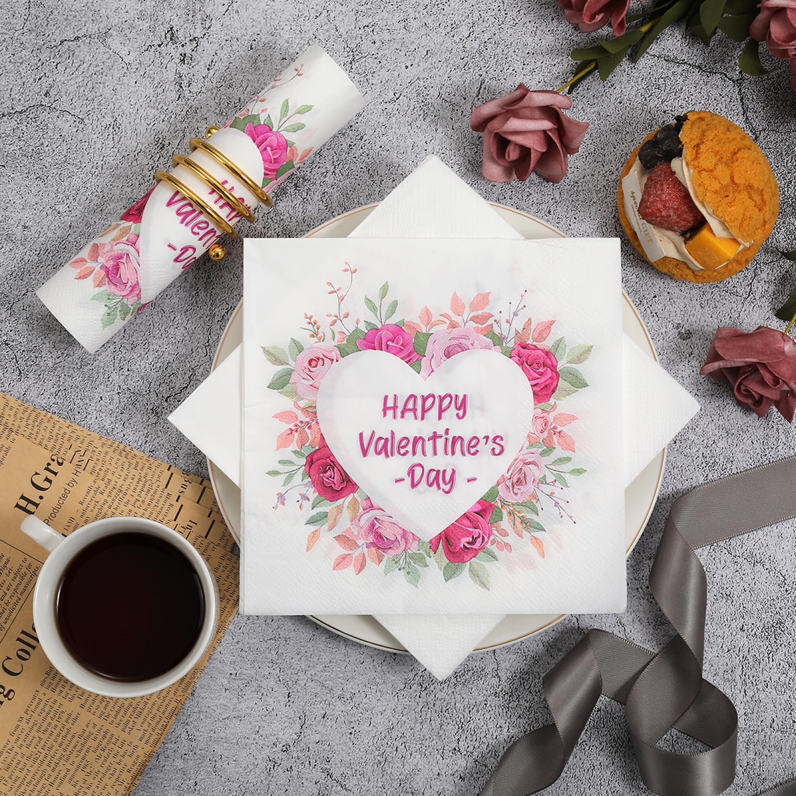Tovaglioli di Carta Rose Di San Valentino Tovaglioli per Decoupage Decorati Tovaglioli Bar Compleanno Carta Lgienica Tovagliolo Decorazione Da Tavola Usa e getta Per Matrimoni Feste 30 Packs(33x33cm)
